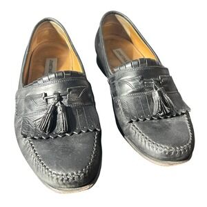 Johnston & Murphy Mens 9W Black Leather Kiltie Tassel Loafers Slip On Dress